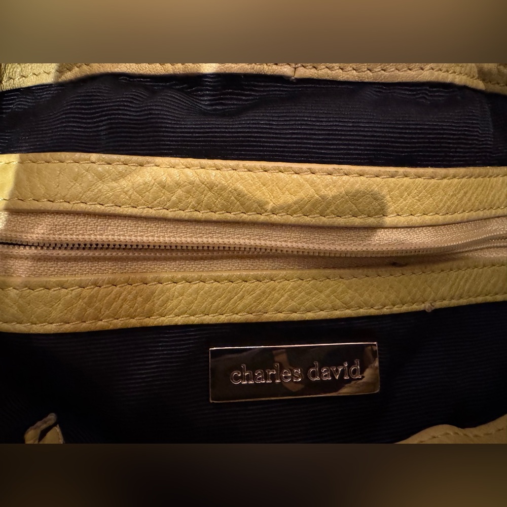 ❤️ LEATHER CHARLES DAVID STUDDED BAG IN ACID YELLOW COLOR - Picture 12 of 16